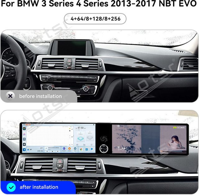 Aotsr Dual Screen Auto Radio für BMW 3er und 4er Serie F30 F31 F32 F34 F35 F36 (2013-2019) mit 12,3 Zoll Multimedia Einheit in Schwarz - Bild 1
