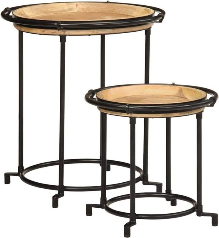 2-tlg. Beistelltisch-Set aus Massivholz Mango und Metall im Industrial Design, Rund, Braun/Schwarz, Vidaxl - Bild 1