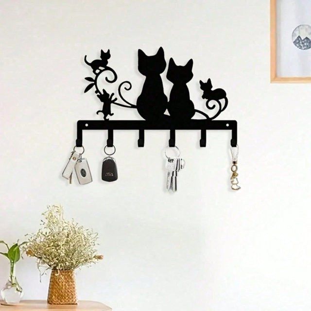 CIFBUY Wandhaken Schwarze Katze aus Metall als Schlüsselhalter und moderner Wand-Organizer - Bild 1