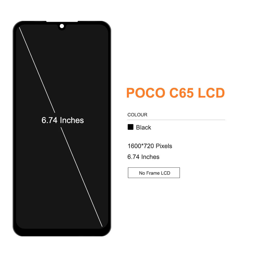 Xiaomi Poco C65 LCD-Display Baugruppe mit Touch Digitizer und Rahmen in Schwarz, 6.74 Zoll - Bild 3