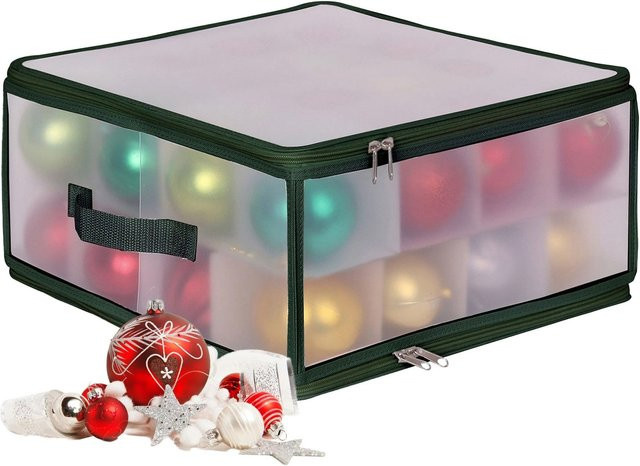 Relaxdays Weihnachtskugel Aufbewahrungsbox aus Kunststoff in Grün und Transparent, B/T/H: 36 x 36 x 36 cm - Bild 1