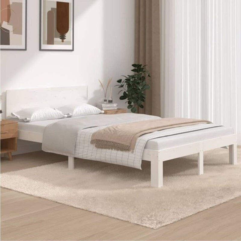 Massivholzbett aus Kiefernholz von vidaxl in Weiß, B/T/H: 120 x 200 x 69,5 cm - Bild 1