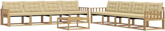 vidaXL Outdoor-Sofagarnitur aus Akazienholz mit Textilene-Bezug in Weiß und Beige, 9-teiliges Set mit Tisch und Polstern, B/T/H: 79 x 79 x 37 cm - Bild 1