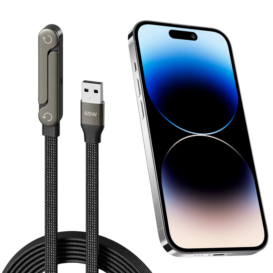 APWIKOGER Unsichtbares Ladekabel mit faltbarem Telefonhalter und USB-A Anschluss, 240W Schnellladekabel in Schwarz - Bild 5