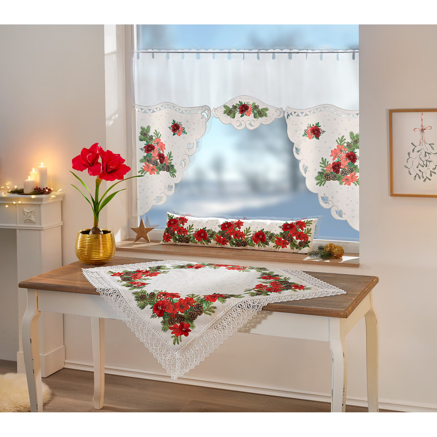 Mitteldecke Amaryllis von viva domo in Weiß und Multicolour mit floralem Design, B/B: 85 x 85 cm - Bild 2