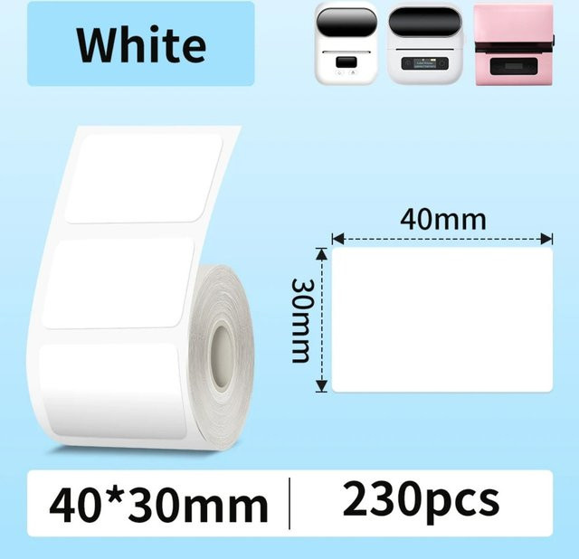 Phomemo Thermoetiketten für M110/M220, selbstklebend und wasserfest, Glanzaufkleber in Weiß, B: 40 mm x H: 30 mm - Bild 1