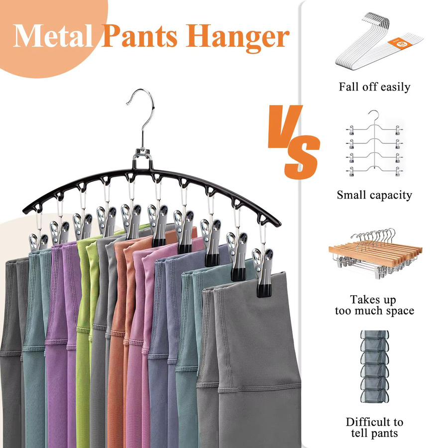 Untior Kleiderbügel aus Edelstahl mit 10 Clips in Pink, platzsparender Kleiderschrank-Organizer für Hosen und Kleidung - Bild 2
