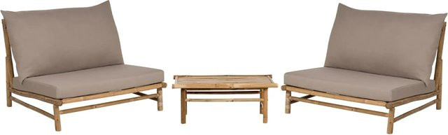 Beliani Lounge Set TODI in Taupe mit Polsterung, 2-Sitzer Sofa, Sessel und Couchtisch aus behandeltem Hartholz und Rattan-Optik - Bild 1
