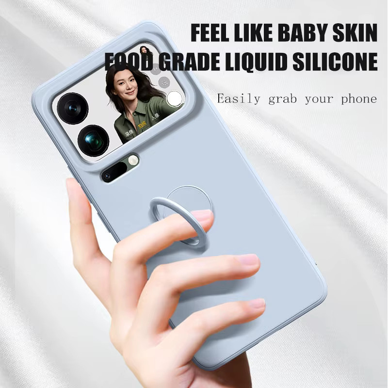 Silikon Schutzhülle für Xiaomi 17 Pro Max und 15 Pro/Ultra mit Fingerring-Ständer und Linsenschutz in Schwarz - Bild 2