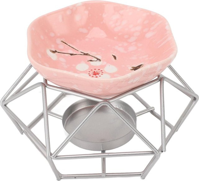 Koogeelife Aromatherapie Brenner Set mit rosa Keramikplatte und silbernem Metallhalter für ätherische Öle und Tealight - Bild 1