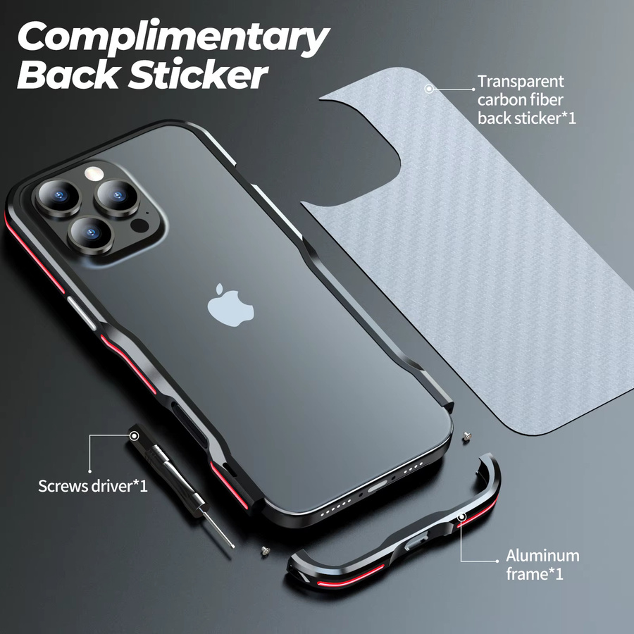 Aluminium Panzerrahmen Handyhülle für iPhone 16 Plus 15 14 13 Pro Max mit unregelmäßigem Metallkantenschutz in Schwarz oder Rot - Bild 3
