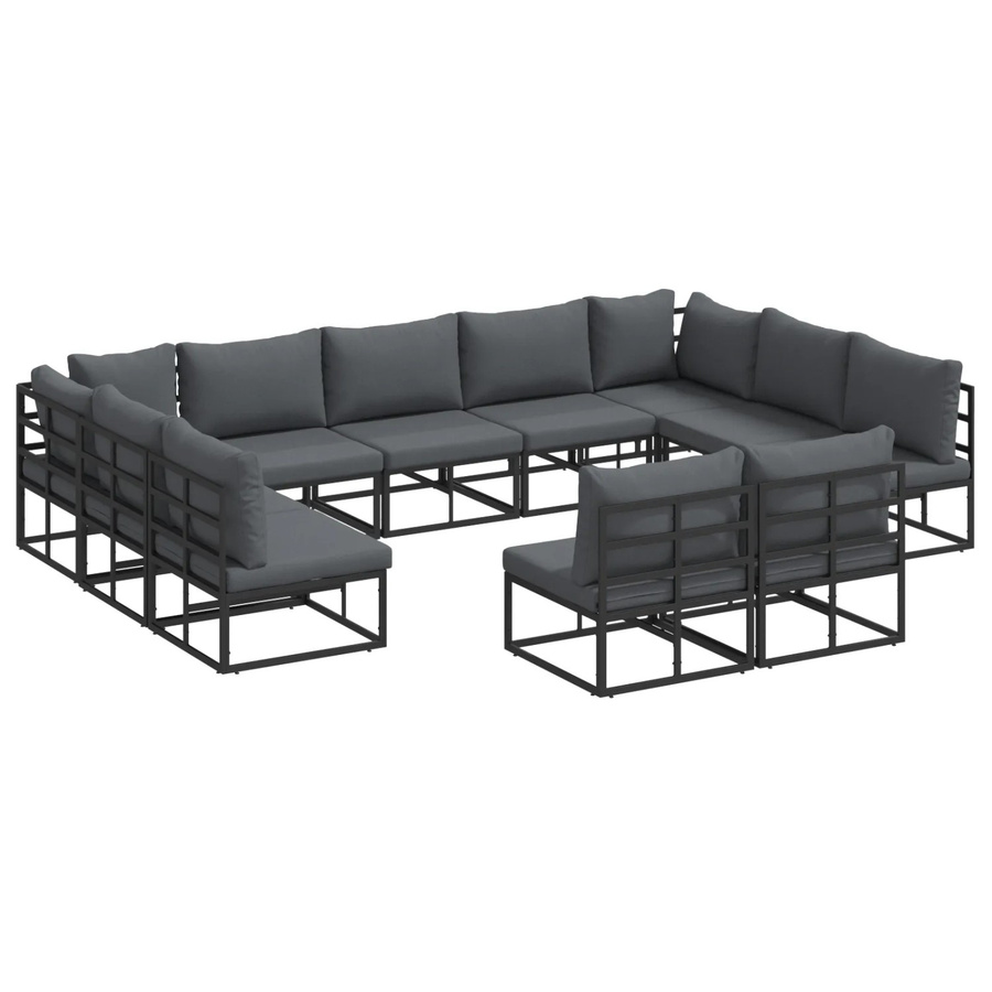 vidaXL Garten-Sofa-Set 11-tlg. in U-Form mit Kissen aus Aluminium und Polyester, Schwarz - Bild 2