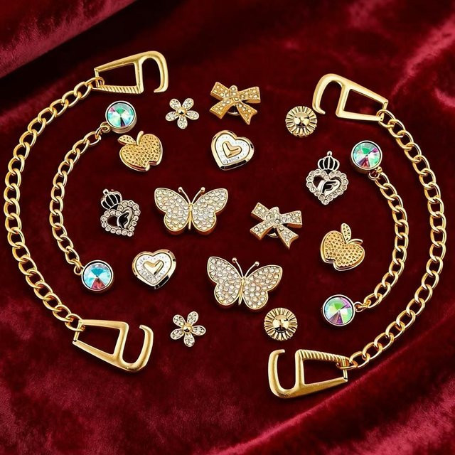 FHLDING Schuh Charms Set, Gold, Schmetterling, Diamant, Kristall, Unisex - Bild 1