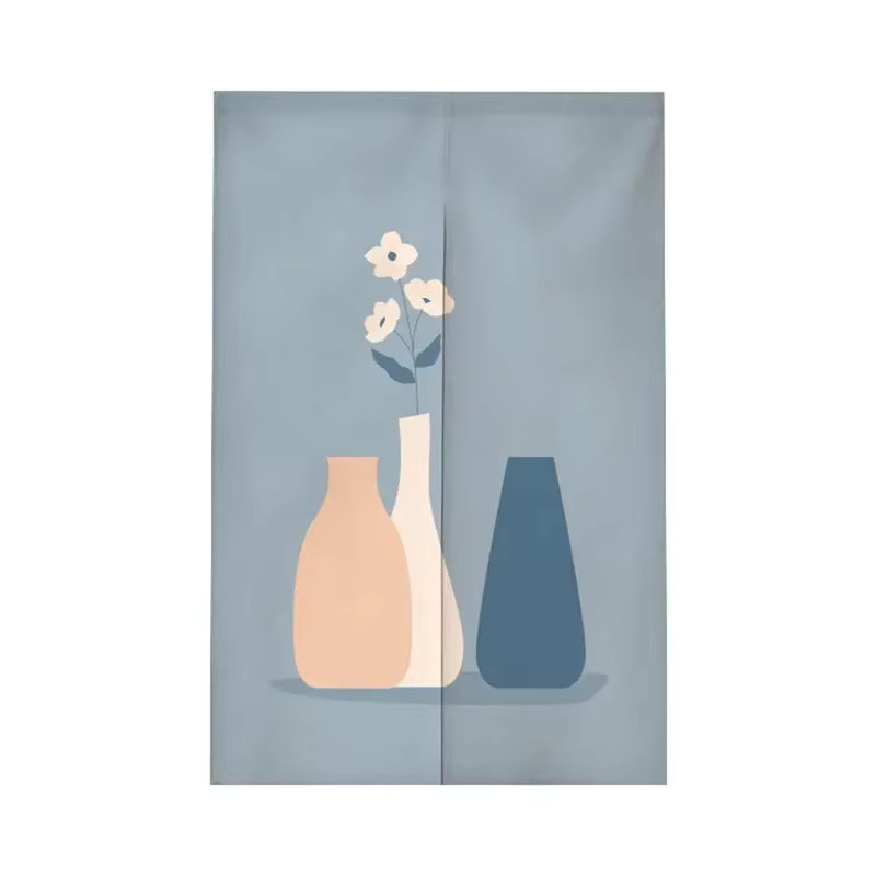 VIKAMA Landschaftsvorhänge mit blauem Blumenmuster im nordischen Stil als moderne Raumteiler und Türvorhänge - Bild 1