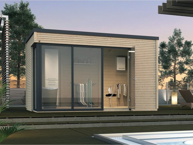 WEKA Gartenhaus 412 aus Holz in Beige mit Flachdach und Regenrinnen-Set B/H/T: 388 x 249 x 300 cm - Bild 1