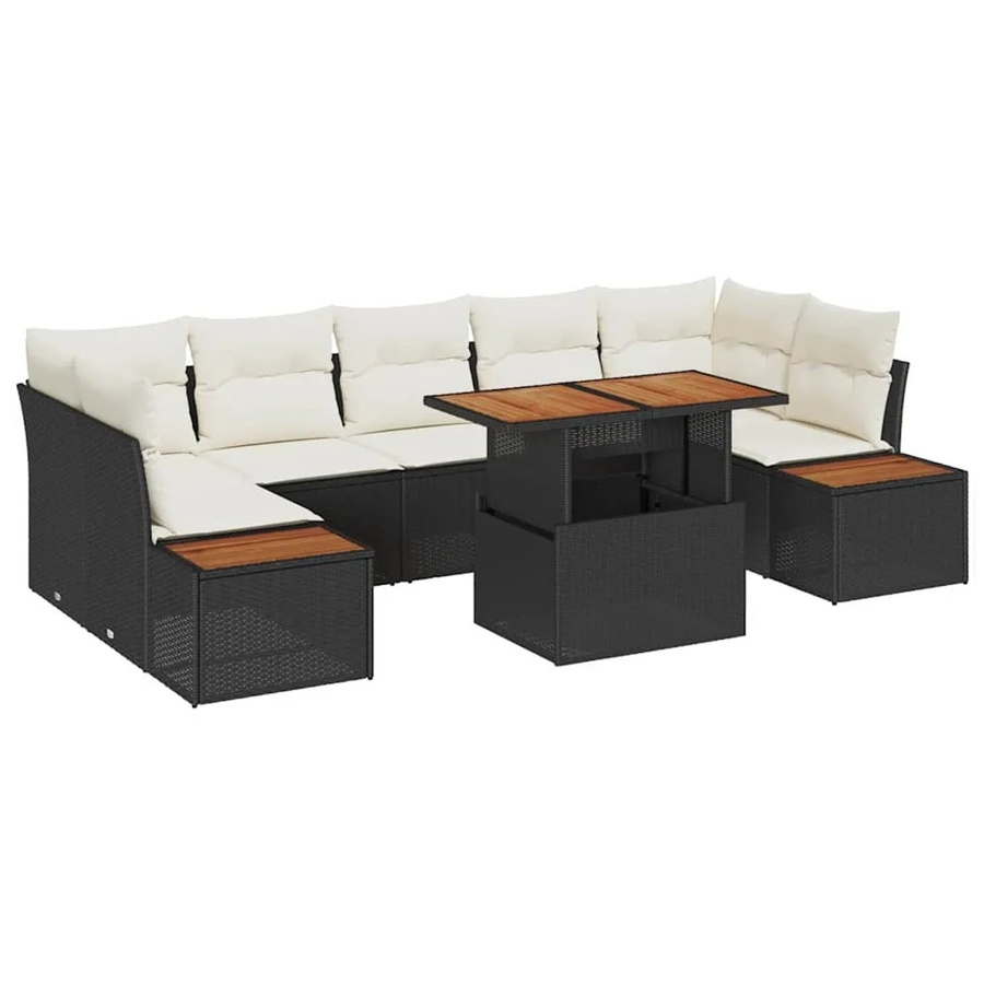 vidaXL Garten-Sofa-Set aus Poly Rattan in Schwarz mit 8-teiliger U-Form, Polsterkissen und Stauraumfunktion - Bild 2