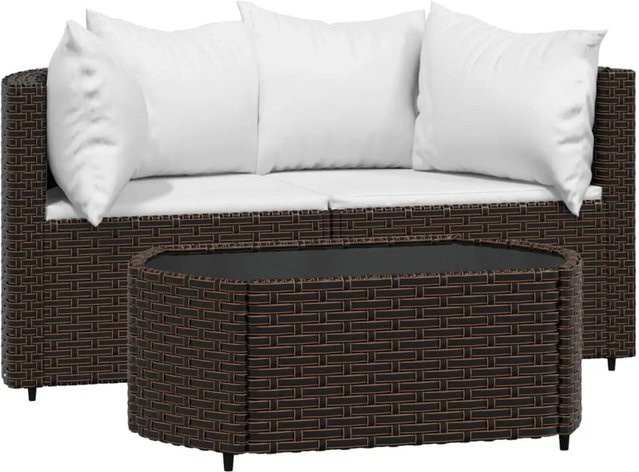 vidaXL 3-tlg Garten-Lounge-Set Modell 5 aus braunem Poly Rattan mit Kissen und pulverbeschichteten Elementen - Bild 1