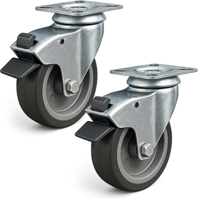 Wiltec Lenkrollen Set mit Bremse, 2x Transportrollen, Durchmesser: 100 mm, Tragkraft: 80 kg, Farbe: Schwarz/Silber - Bild 1
