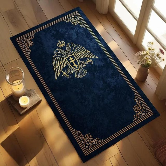 LjqOne Byzantinischer Doppelköpfiger Adler Orthodoxer Gebetsteppich, blau, B/T: 80 x 50 cm - Bild 1
