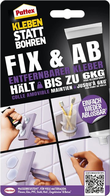 Pattex Montagekleber Kleben statt Bohren Fix & Ab, Transparent, 44 g Tube - Bild 1