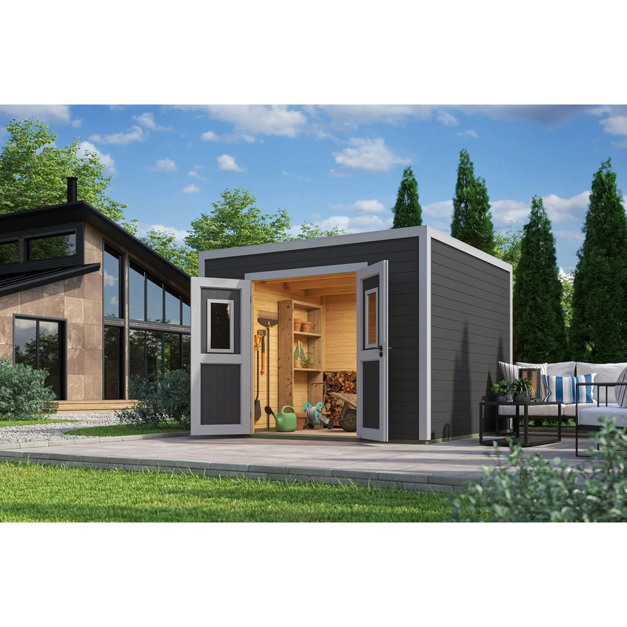 Lasita Holz-Gartenhaus Felix mit Flachdach in Carbongrau, B/T/H: 300 x 300 x 222,3 cm - Bild 2