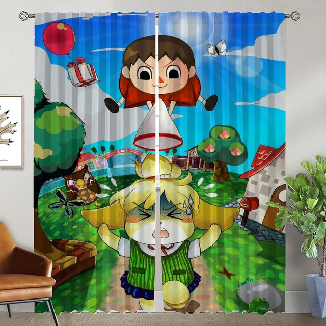 Animal Crossing Schatten Küchenvorhänge aus Tüll, 2er-Set, Mehrfarbig, Breite: 50 cm, Höhe: 70 cm - Bild 1