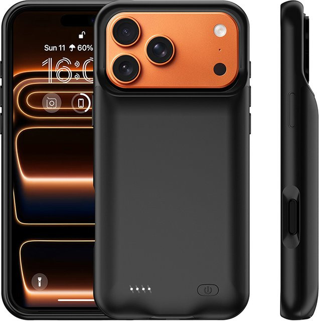 Akku-Hülle für iPhone 11 bis iPhone 17 Pro Max, externe Powerbank als Ladegerät, Farbe: Schwarz - Bild 1