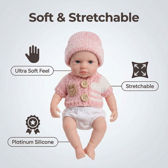 NPK LouLou Awake Babypuppe, 8 Zoll, Silikon, Weiß - Bild 1