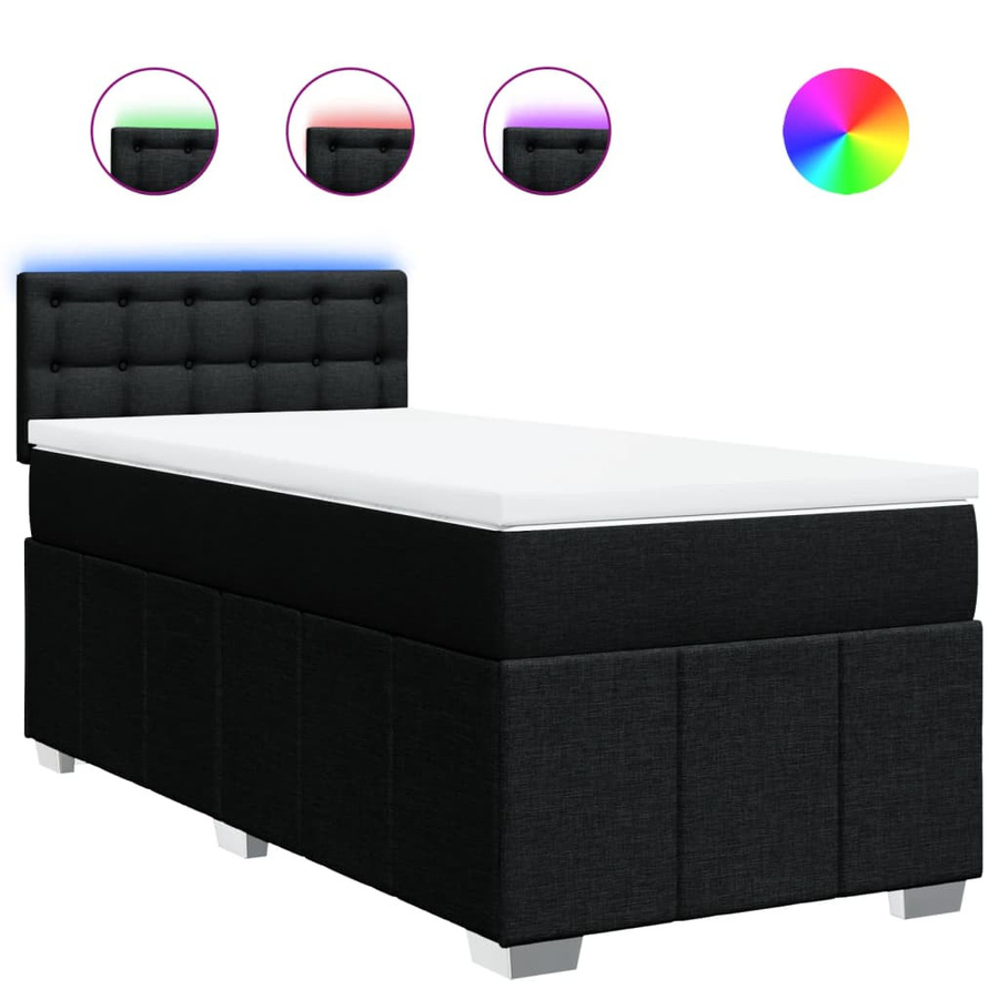 vidaXL Boxspringbett mit Matratze Schwarz aus Stoff mit USB-Anschluss und Unterbettbeleuchtung B/T/H: 90 x 190 cm - Bild 6