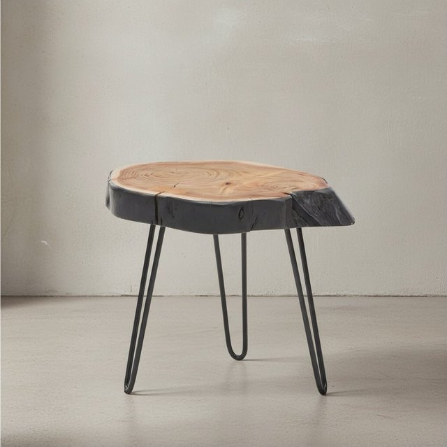 KADIMA DESIGN Beistelltisch aus Massivholz Akazie in Braun im Industrial-Stil, B/T/H: 40 x 32 x 40 cm - Bild 1