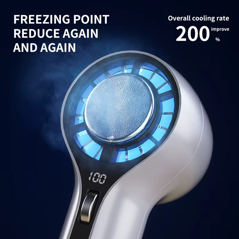 Tragbarer Handventilator von BALASHOV in Blau mit Eiskompresse, 3000 mAh Akku und digitaler Anzeige zur Kühlung via USB-Aufladung - Bild 2
