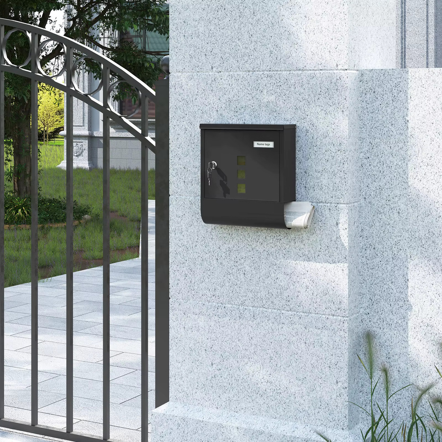 WOLTU Briefkasten aus Metall in Schwarz mit Schloss, Namensschild und Sichtfenster zum Aufhängen - Bild 3