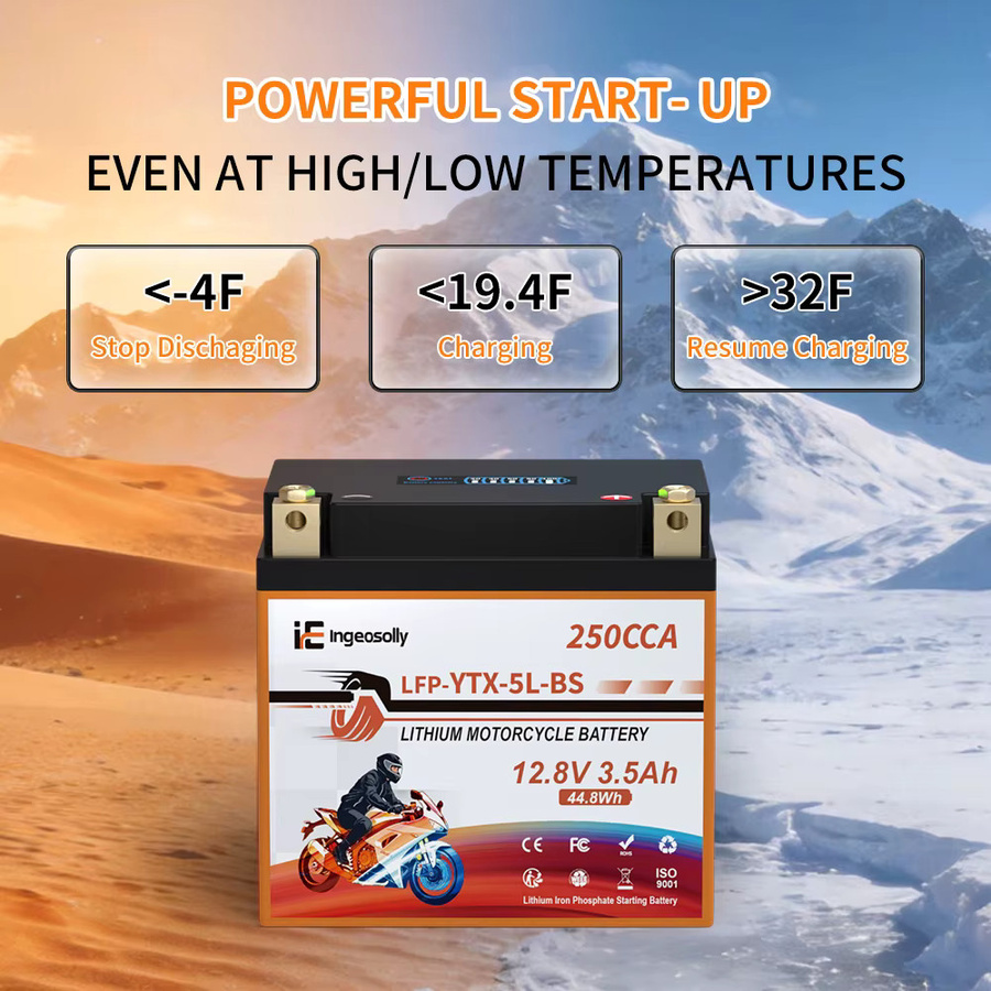 Ingeosolly 5L-BS 12V 3,5Ah LiFePO4 Motorradbatterie mit BMS und Spannungsanzeige für ATV, Roller, Yamaha, Honda und Suzuki, CCA 250A - Bild 4