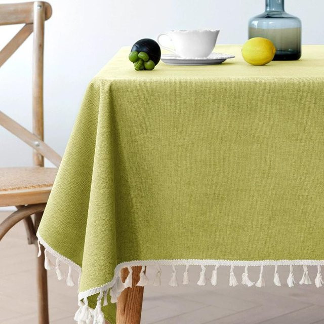 Wasserdichte und knitterfreie Baumwoll-Tischdecke von ILVISEST in Grün mit dekorativen Quasten, B/B: 120 x 170 cm - Bild 1