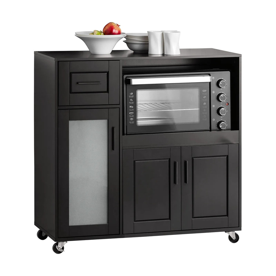 SoBuy Küchenwagen FSB78-SCH Sideboard auf Rollen als Mikrowellenschrank in Schwarz, B/T/H: 88,5 x 40 x 28 cm - Bild 2