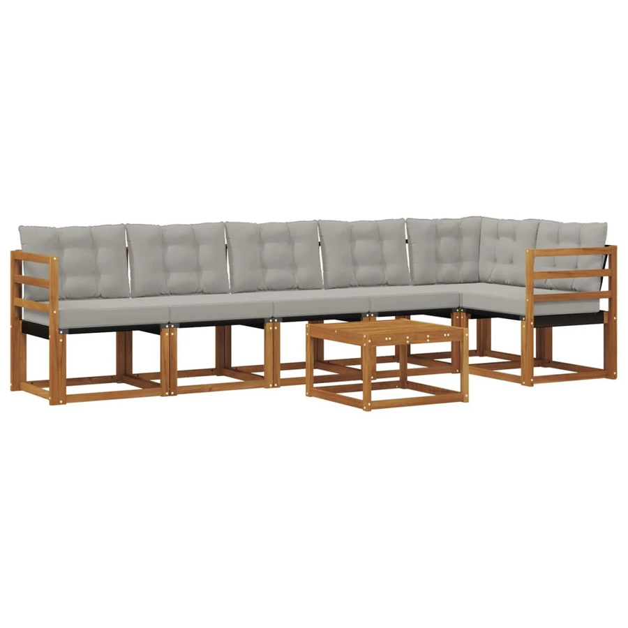 vidaXL Outdoor-Sofagarnitur 7-teilig aus Akazienholz mit Textilene und Kissen in Hellgrau und Natur - Bild 2