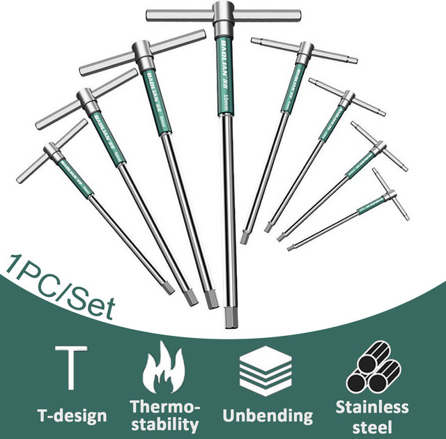 Torx-Schraubendreher Set in T-Form mit verschiedenen Größen von 2 mm bis 10 mm, silberfarbener Chromschlüssel für Handarbeit - Bild 1