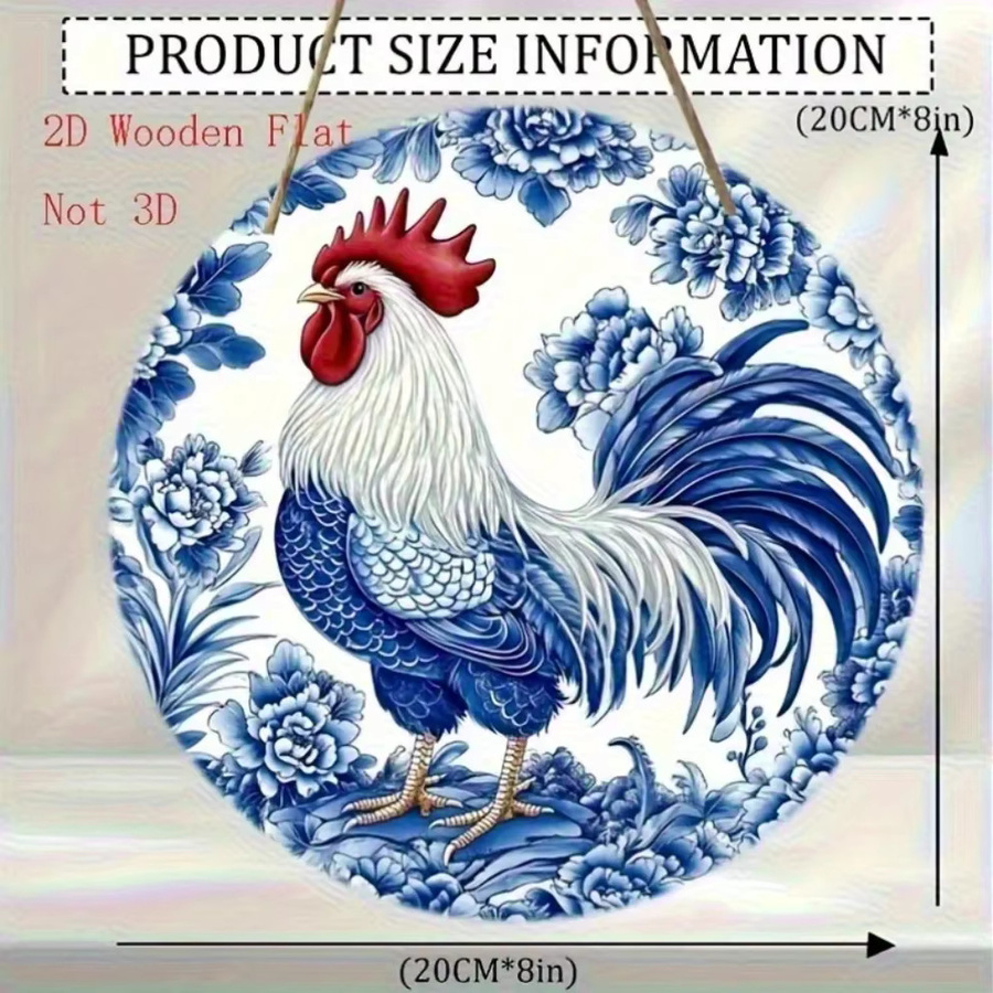 Potdemiel Porzellan-Ornament Huhn in Blau und Weiß, Rustikaler Anhänger mit floralem Design, B/H: 20 x 20 cm - Bild 4