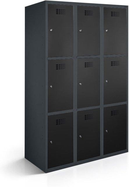 rotstahl Fächerschrank mit 9 Fächern in Anthrazitgrau und Schwarz, B/T/H: 120 x 50 x 180 cm - Bild 1