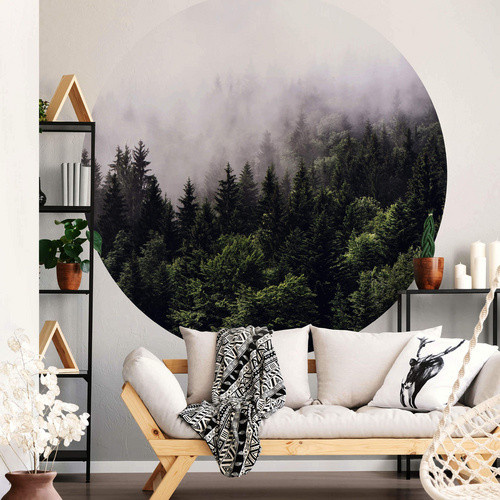 K&L Wall Art Runde Vliestapete Nebel Wald Tannenwald, mehrfarbig, matt - Bild 3