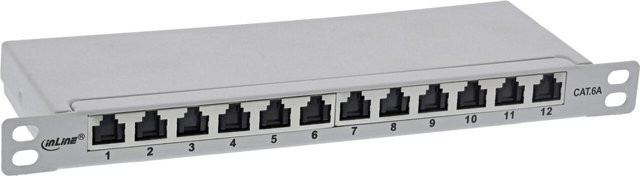 InLine Patchfeld Cat.6A 12-fach, 0,5HE, lichtgrau RAL7035 mit Staubschutz - Bild 1