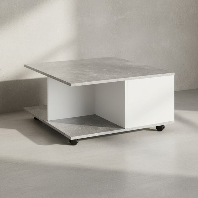 Couchtisch RAPIDO von KADIMA DESIGN in Weiß/Anthrazit mit 2 Schubladen und Rollen, B/T/H: 70 x 70 x 36,5 cm - Bild 1
