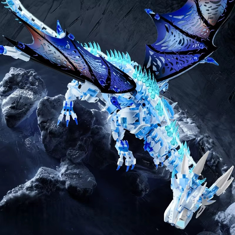 FUNXINEE Ice Dragon Bricks, Bausatz, 1676 Teile, leuchtende Augen, bewegliche Gelenke - Bild 4