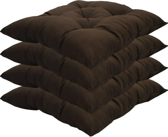 NYVI Stuhlkissen Genua 4er Set Braun, quadratische Sitzkissen mit Steppung, B/B: 38 x 38 cm - Bild 1
