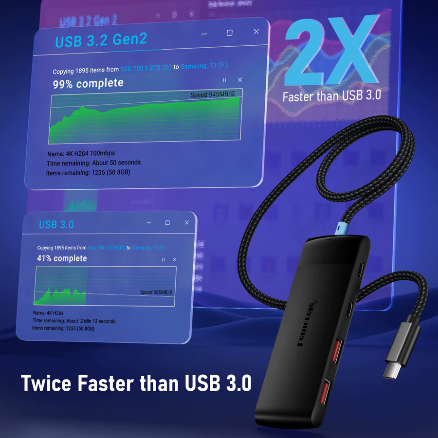 Lemorele TC109 5-in-1 USB-C Hub mit USB 3.2 10 Gbit/s, 2 USB-A und 2 USB-C Anschlüssen, kompatibel mit Thunderbolt 3/4, Mac und Windows - Bild 3