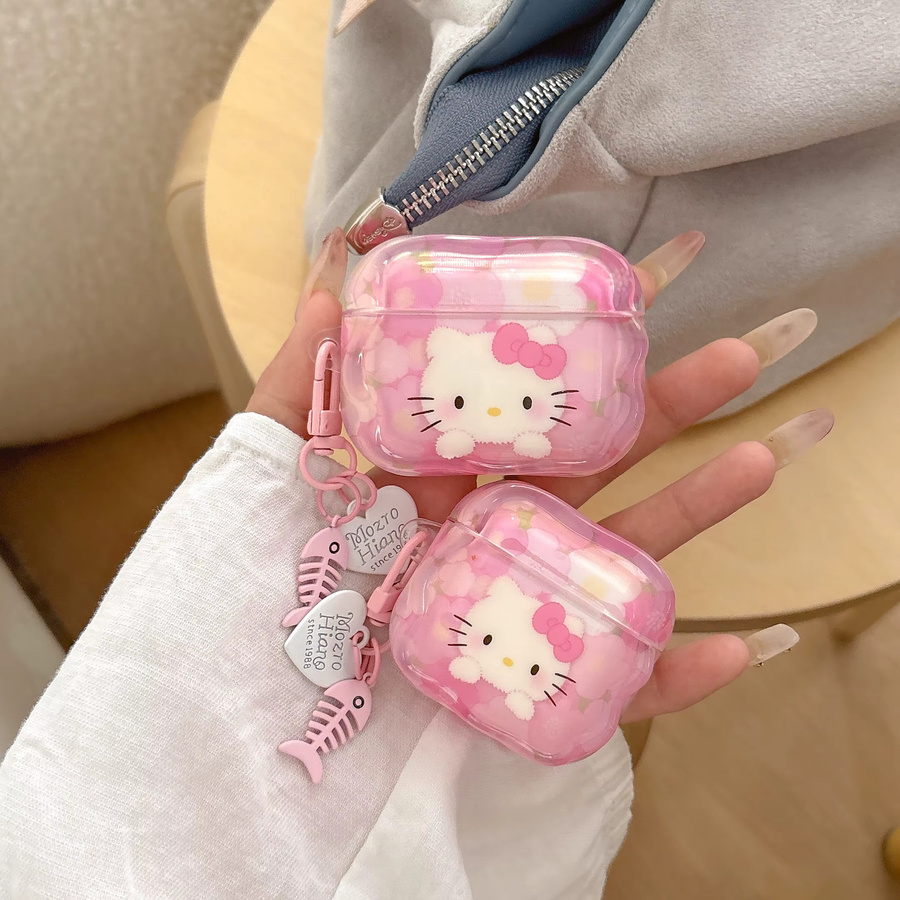 Sanrio Hello Kitty Kopfhörerhülle mit Blumen-Design für Apple AirPods 3, 4, Pro 2 und Pro 3 in Pink aus weichem TPU - Bild 2