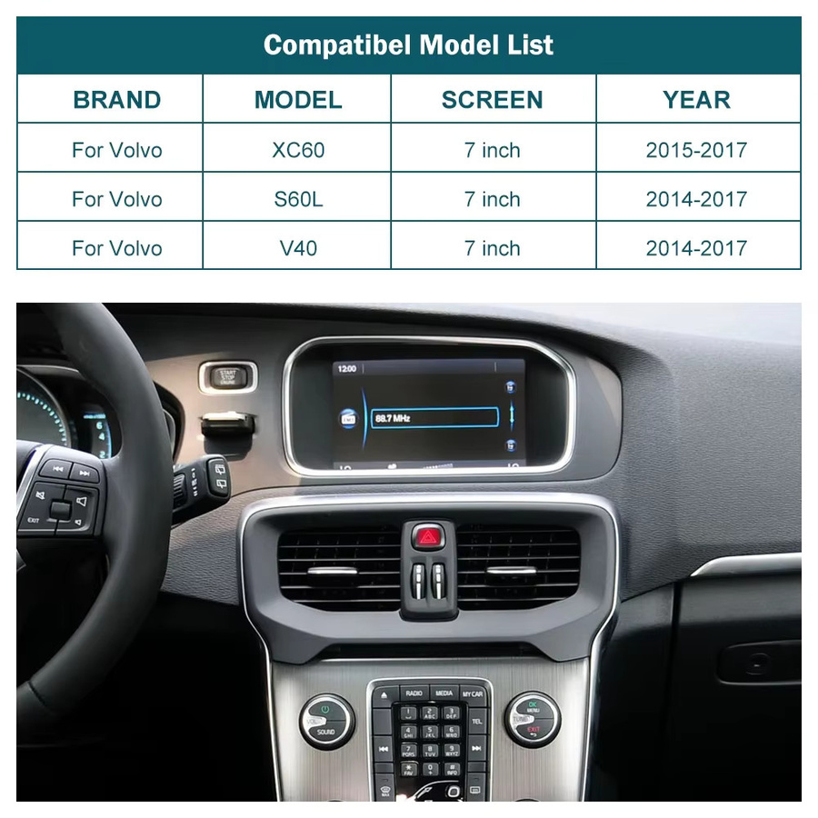 AUTOABC Drahtloses CarPlay und Android Auto Interface für Volvo V40 2014–2017, XC60, S60L mit 7-Zoll-Display, MirrorLink, AirPlay und Rückfahrkamera Unterstützung sowie Bluetooth - Bild 2