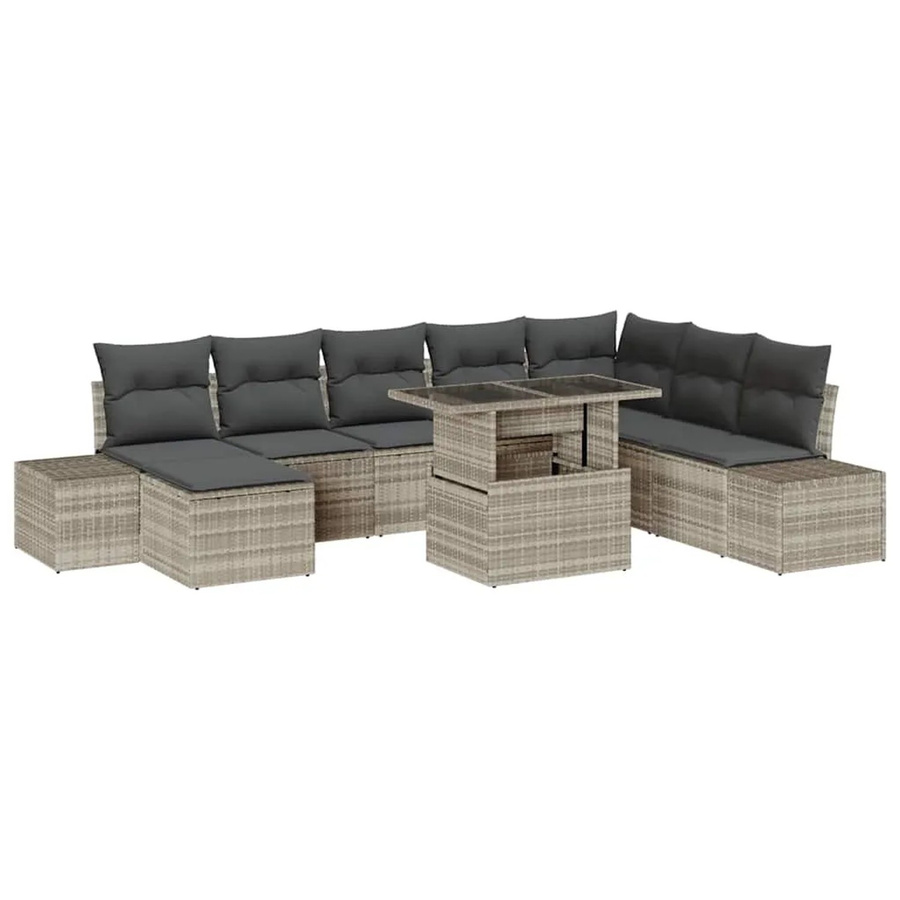 vidaXL Garten-Sofa-Set aus Poly-Rattan in Hellgrau, 9-teiliges L-Shape Set mit Stauraum und Polsterkissen - Bild 2