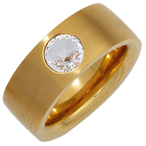 Colfem Ring Edelstahl, gold vergoldet, mattiert, Damen, Größe 50 - Bild 1