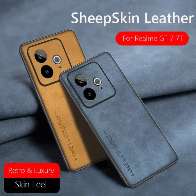 Retro Silikon Schutzhülle für Realme GT 7 GT7 GT 7T GT7T 5G in Braun mit Leder-Optik und Stoßfestigkeit - Bild 1
